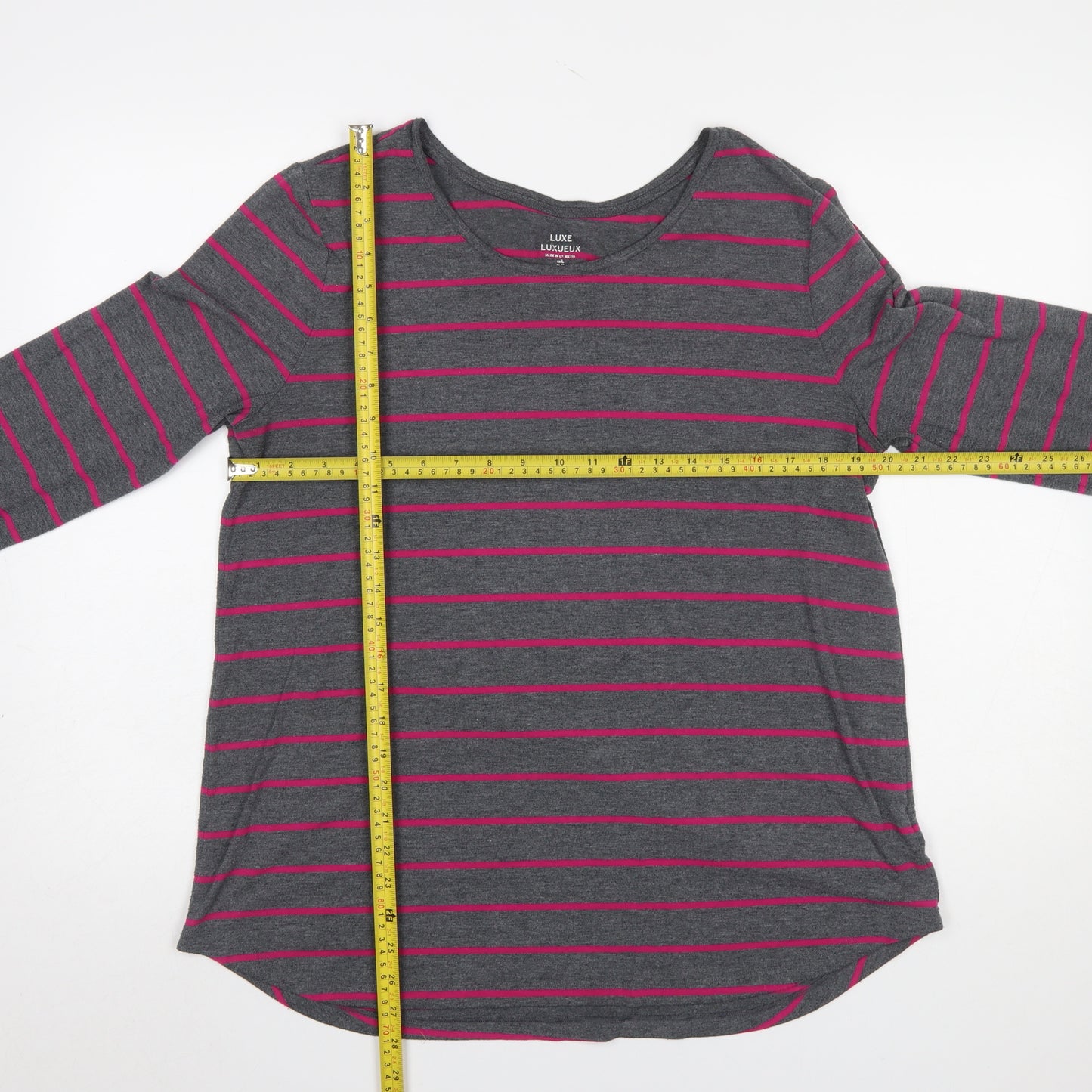 Gap Women Grey Pink Stripe Long Sleeve Luxe T-Shirt Size 14