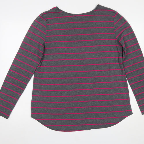 Gap Women Grey Pink Stripe Long Sleeve Luxe T-Shirt Size 14