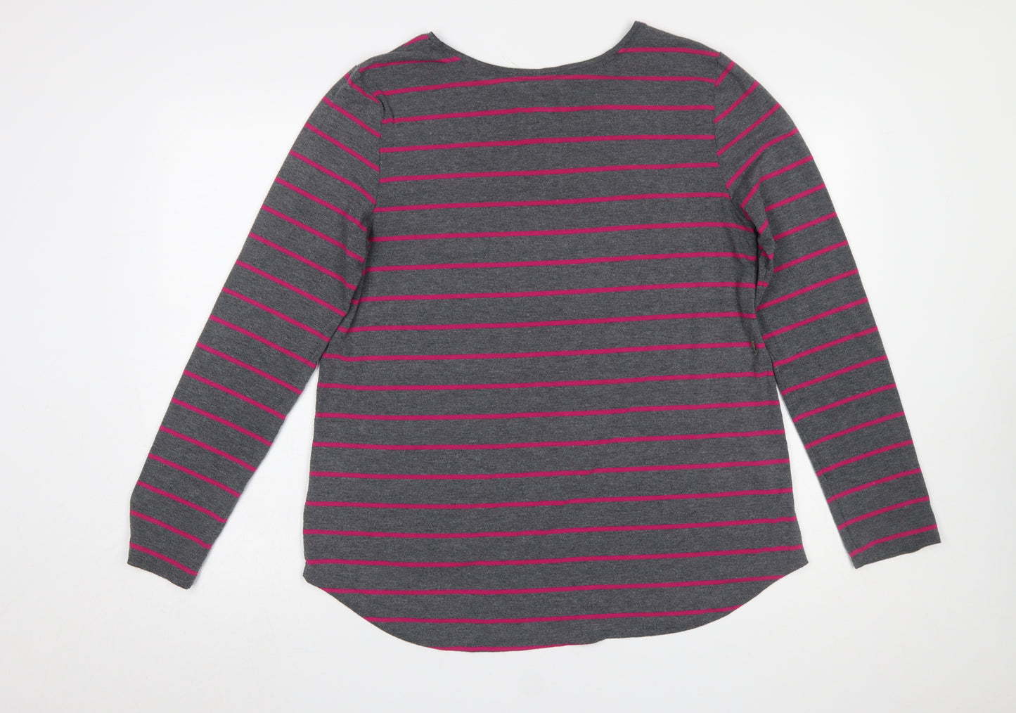 Gap Women Grey Pink Stripe Long Sleeve Luxe T-Shirt Size 14