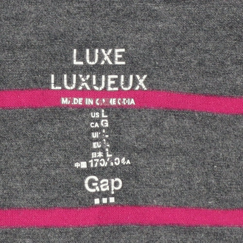 Gap Women Grey Pink Stripe Long Sleeve Luxe T-Shirt Size 14