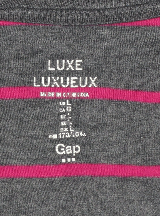 Gap Women Grey Pink Stripe Long Sleeve Luxe T-Shirt Size 14