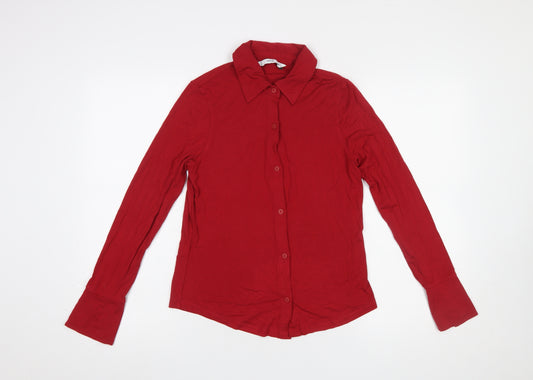 Mango Women's Red Long Sleeve Collared Button-Up Shirt XS