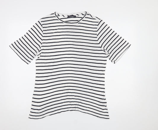 Marks and Spencer Women’s White Black Striped Cotton T-Shirt L