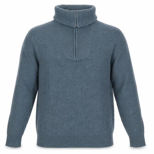 Savile Row Company Men's Blue Lambswool Roll Neck 1/4 Zip Jumper M