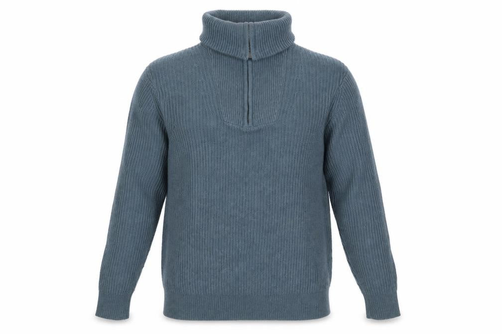 Savile Row Company Men's Blue Lambswool Roll Neck 1/4 Zip Jumper M