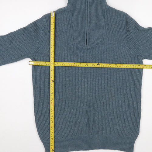 Savile Row Company Men's Blue Lambswool Roll Neck 1/4 Zip Jumper M