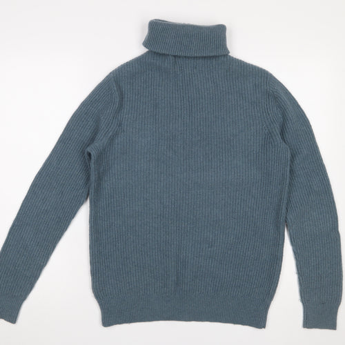 Savile Row Company Men's Blue Lambswool Roll Neck 1/4 Zip Jumper M