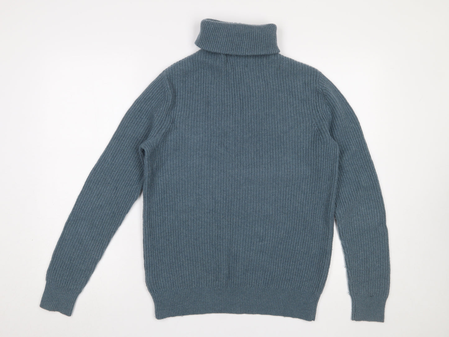 Savile Row Company Men's Blue Lambswool Roll Neck 1/4 Zip Jumper M