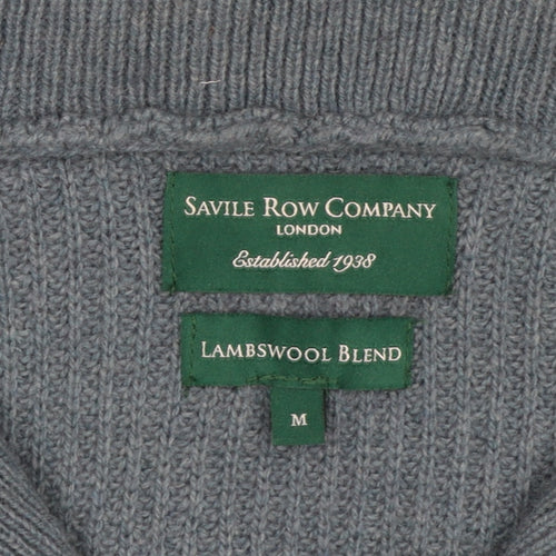 Savile Row Company Men's Blue Lambswool Roll Neck 1/4 Zip Jumper M