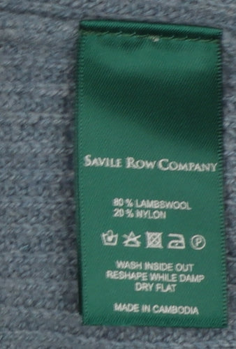Savile Row Company Men's Blue Lambswool Roll Neck 1/4 Zip Jumper M