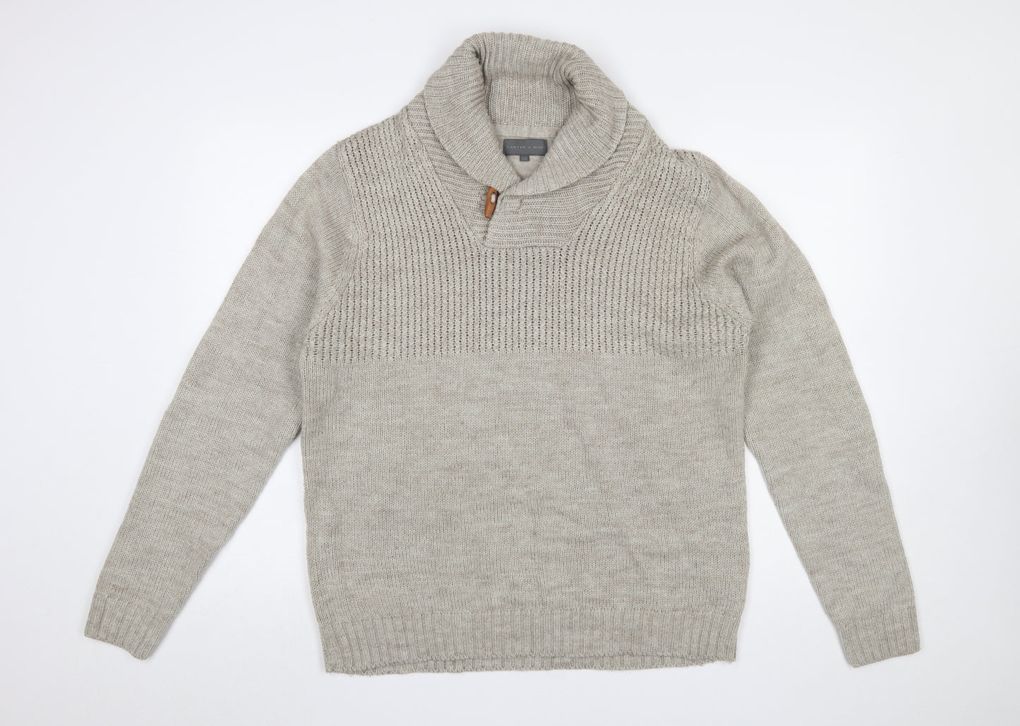 Carter & Rise Men’s Beige Roll Neck Chunky Knit Jumper 2XL
