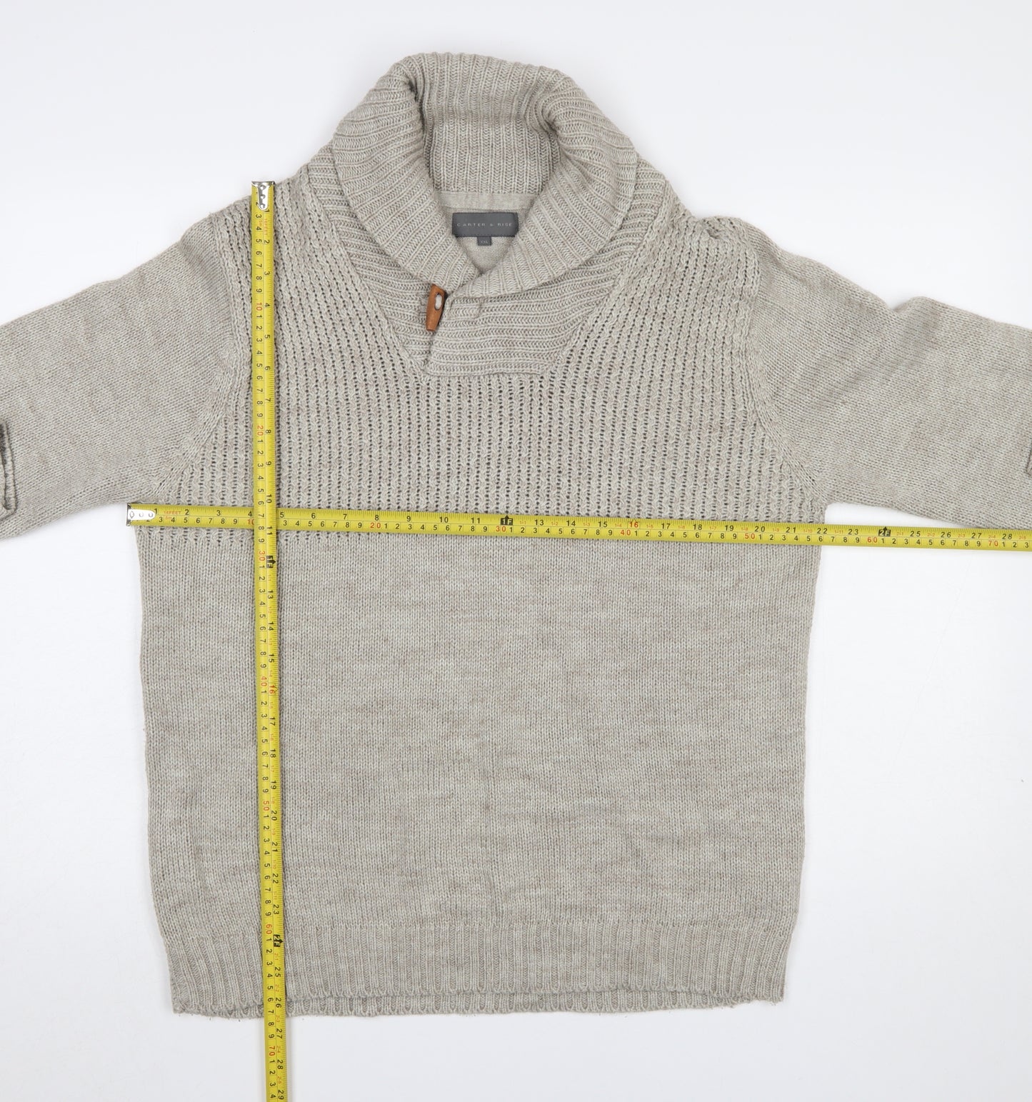 Carter & Rise Men’s Beige Roll Neck Chunky Knit Jumper 2XL