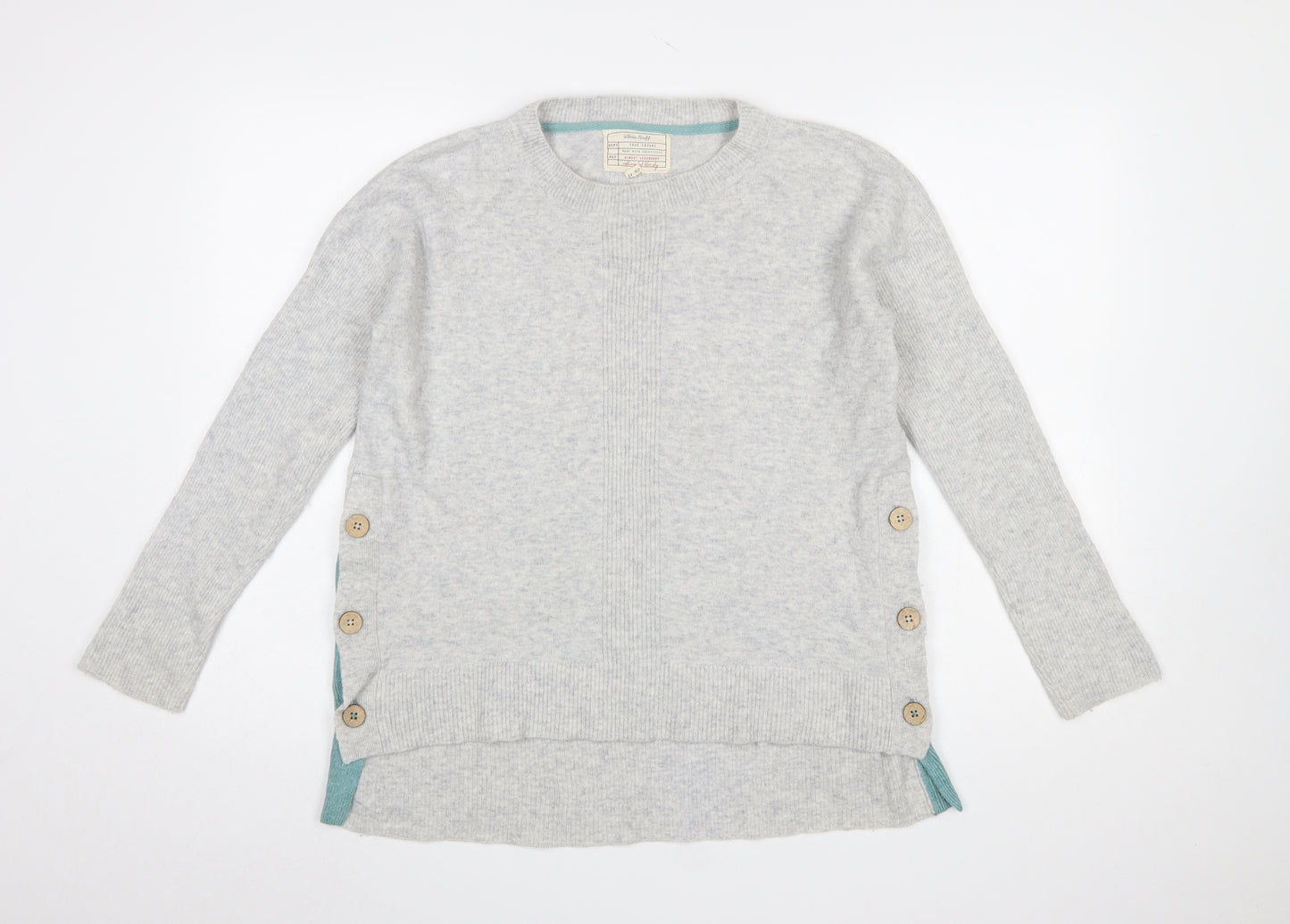 White Stuff Women Grey Size 12 Wool Alpaca Button Jumper