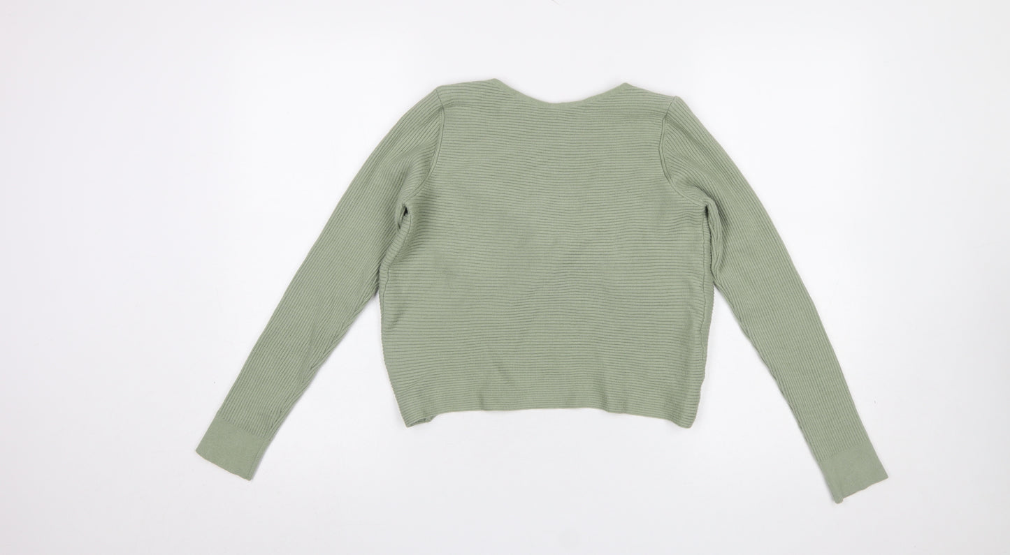 MNG Women’s Green V-Neck Twist Front Knit Cardigan Size 12