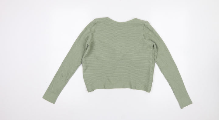 MNG Women’s Green V-Neck Twist Front Knit Cardigan Size 12
