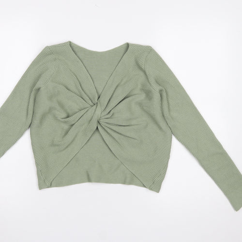 MNG Women’s Green V-Neck Twist Front Knit Cardigan Size 12