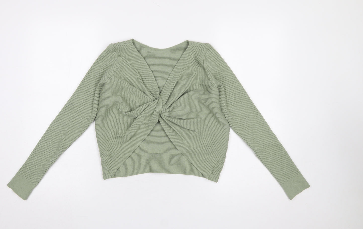 MNG Women’s Green V-Neck Twist Front Knit Cardigan Size 12