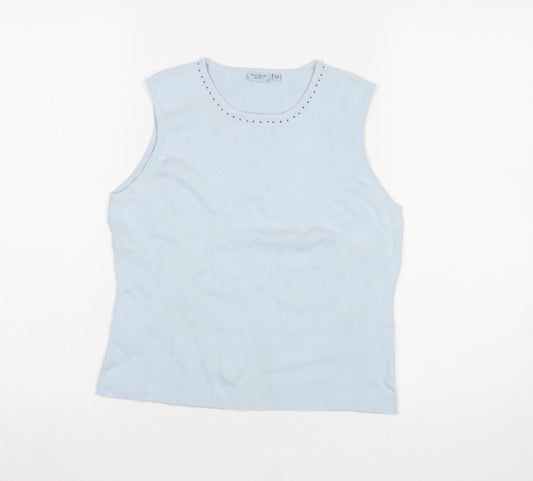 Anne Brooks Petite Blue Sleeveless Cotton Tank Top Size 10 Women’s Knit