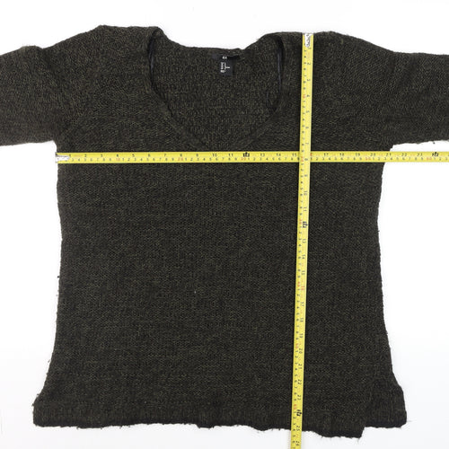 H&M Womens Green Chunky-Knit V-Neck Long Sleeve Pullover Jumper Size M