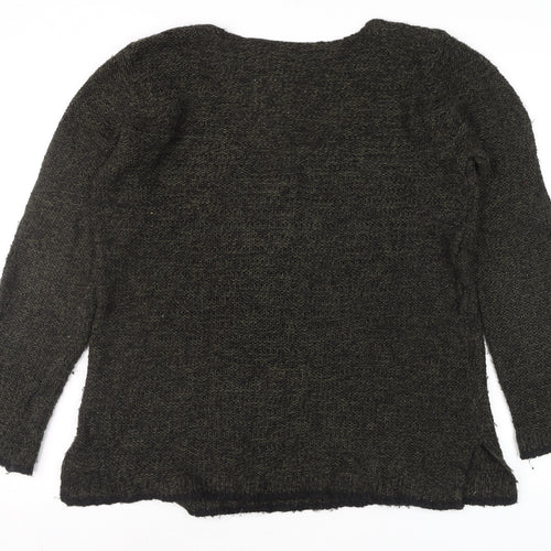 H&M Womens Green Chunky-Knit V-Neck Long Sleeve Pullover Jumper Size M