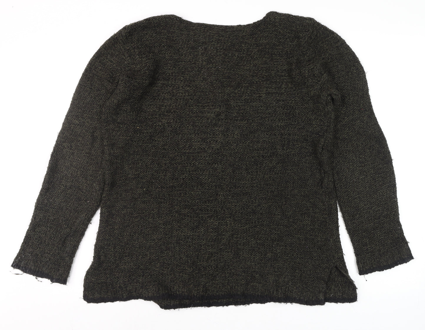 H&M Womens Green Chunky-Knit V-Neck Long Sleeve Pullover Jumper Size M