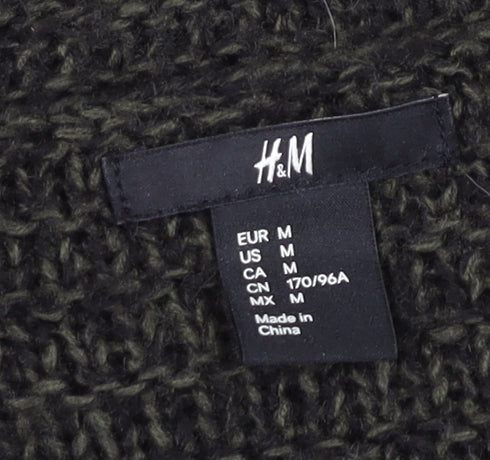 H&M Womens Green Chunky-Knit V-Neck Long Sleeve Pullover Jumper Size M