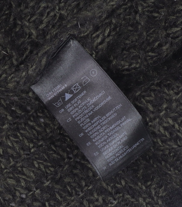 H&M Womens Green Chunky-Knit V-Neck Long Sleeve Pullover Jumper Size M