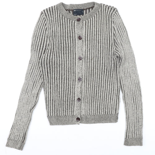 ASOS DESIGN Women's Grey Chunky-Knit Striped Cardigan Size M