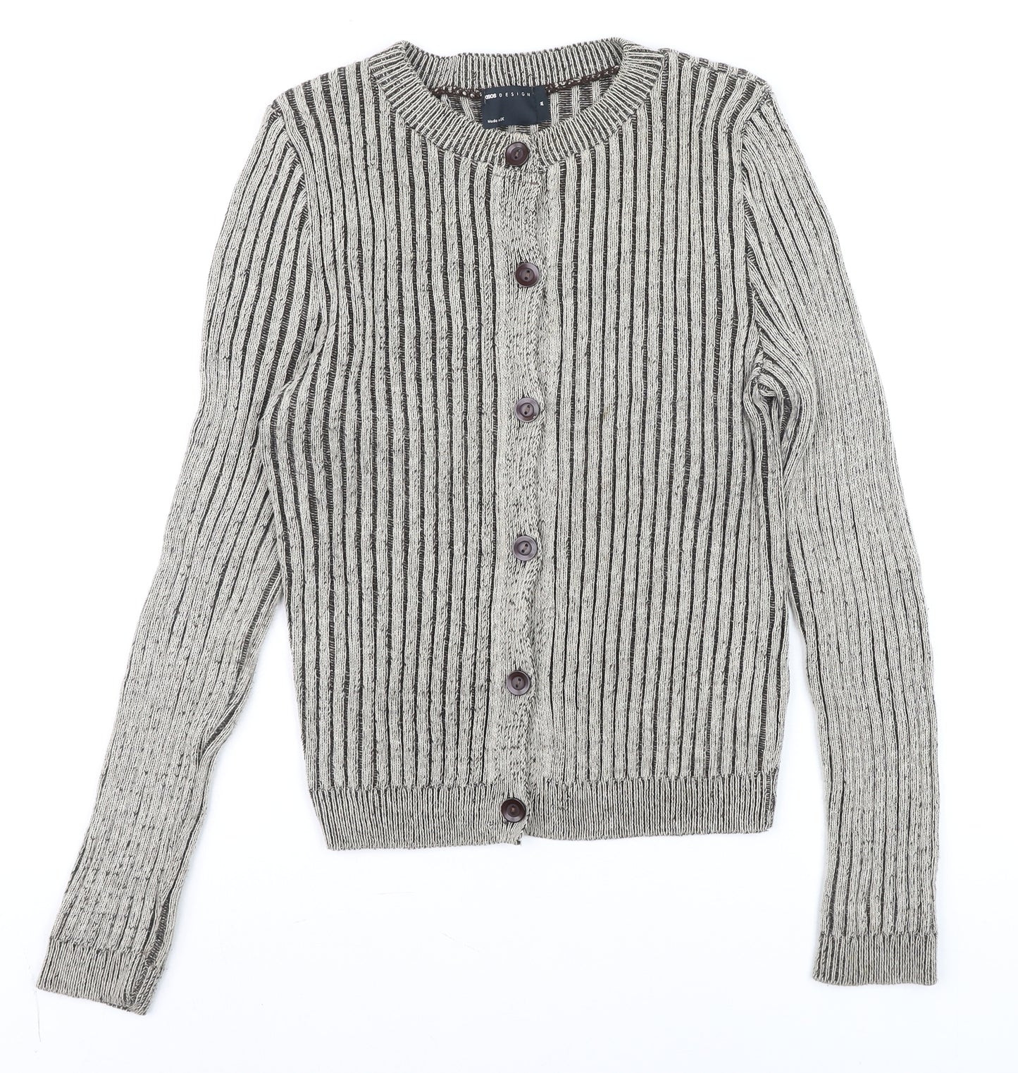ASOS DESIGN Women's Grey Chunky-Knit Striped Cardigan Size M