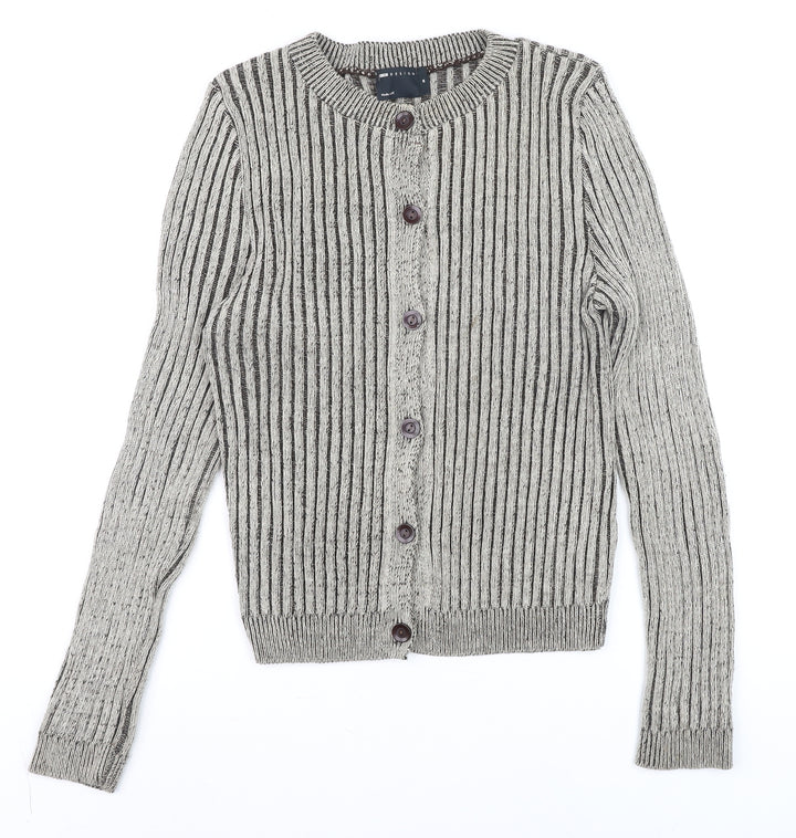 ASOS DESIGN Women's Grey Chunky-Knit Striped Cardigan Size M