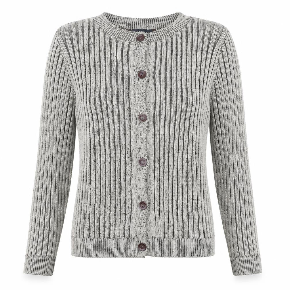 Front view of ASOS DESIGN Women's Grey Chunky-Knit Striped Cardigan, size M