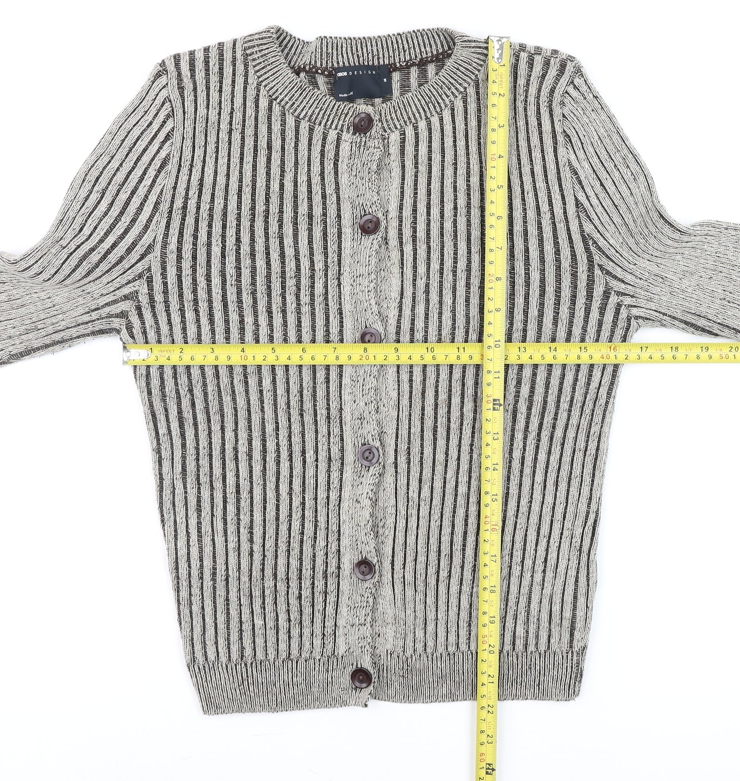 ASOS DESIGN Women's Grey Chunky-Knit Striped Cardigan Size M