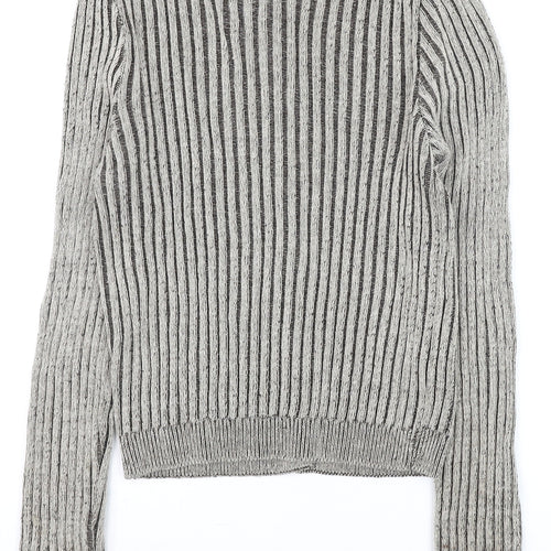 ASOS DESIGN Women's Grey Chunky-Knit Striped Cardigan Size M