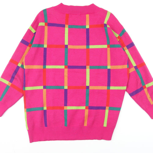 Roman Women’s Pink Check V-Neck Long Sleeve Pullover Jumper Size 14