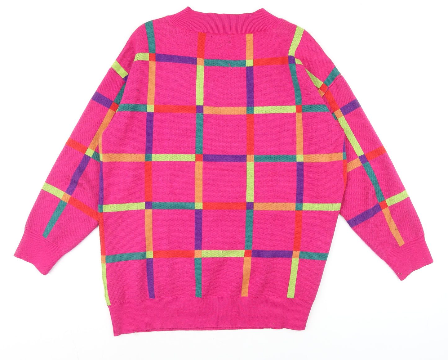 Roman Women’s Pink Check V-Neck Long Sleeve Pullover Jumper Size 14