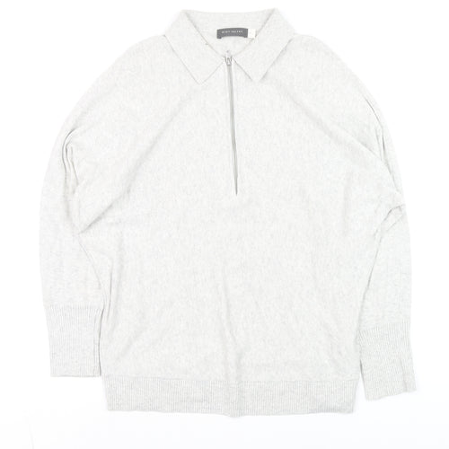 Mint Velvet Mens Grey Collared Half Zip Cotton Blend Jumper M