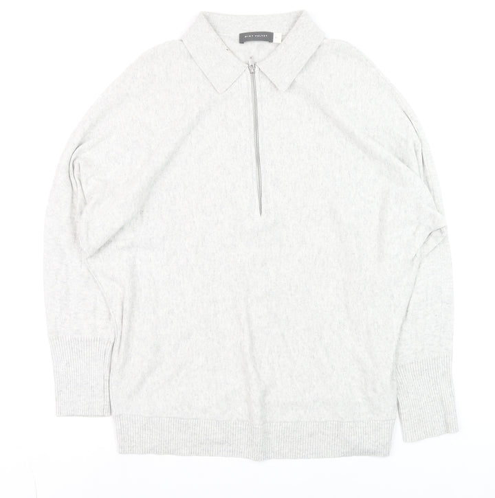 Mint Velvet Mens Grey Collared Half Zip Cotton Blend Jumper M