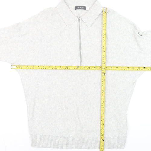 Mint Velvet Mens Grey Collared Half Zip Cotton Blend Jumper M