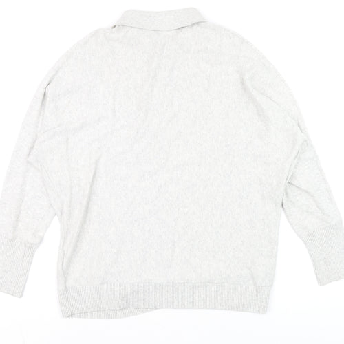 Mint Velvet Mens Grey Collared Half Zip Cotton Blend Jumper M