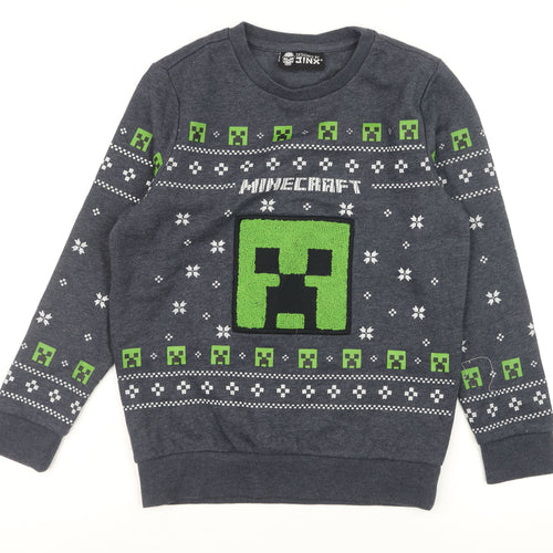 JINX Boys Grey Minecraft Creeper Pullover Sweatshirt 9-10 Years