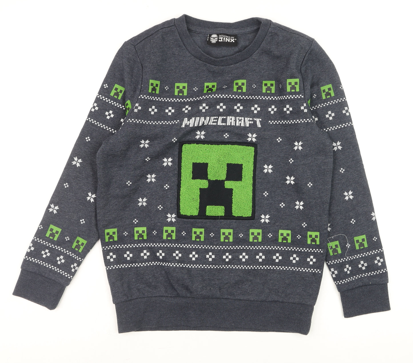 JINX Boys Grey Minecraft Creeper Pullover Sweatshirt 9-10 Years