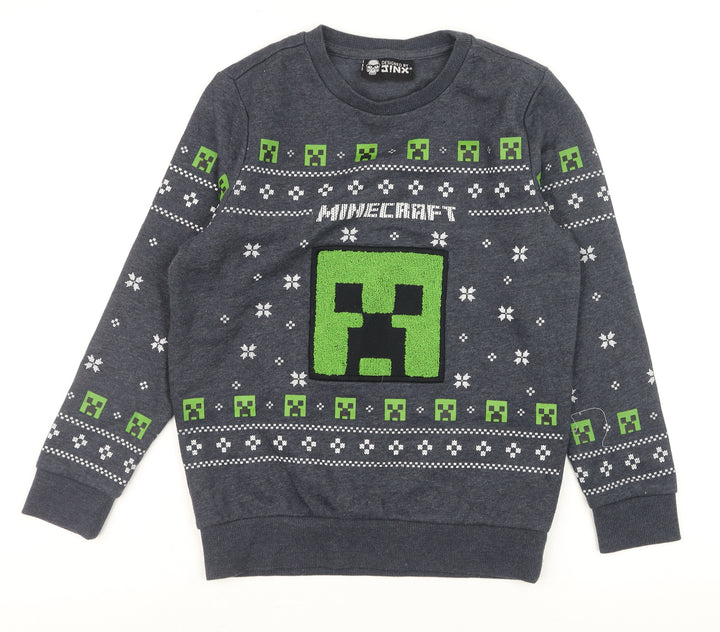 JINX Boys Grey Minecraft Creeper Pullover Sweatshirt 9-10 Years