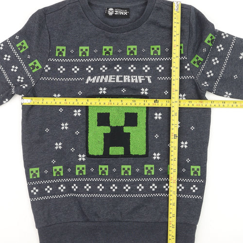 JINX Boys Grey Minecraft Creeper Pullover Sweatshirt 9-10 Years