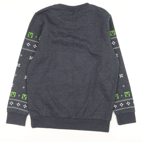 JINX Boys Grey Minecraft Creeper Pullover Sweatshirt 9-10 Years