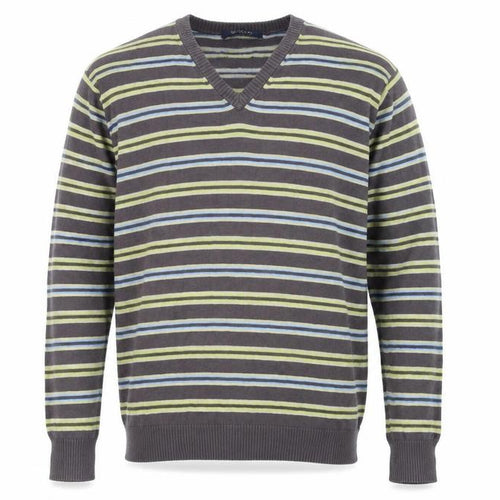 McNeal Men's Brown Striped Cotton V-Neck Jumper Size M
