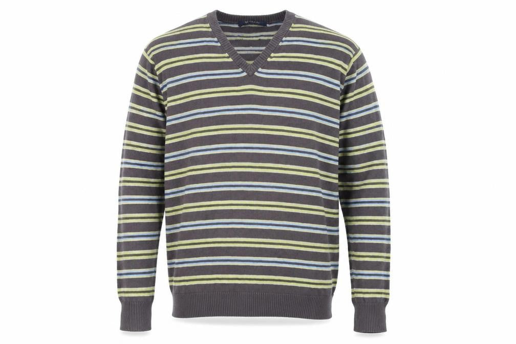 McNeal Men's Brown Striped Cotton V-Neck Jumper Size M