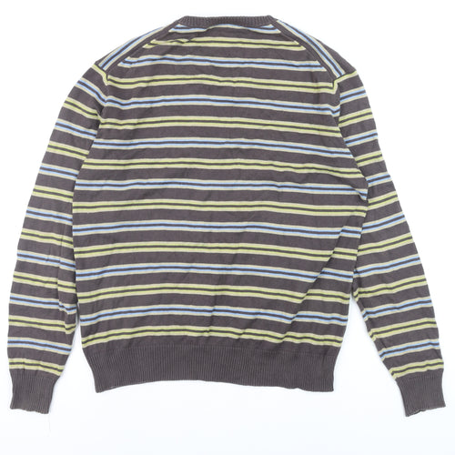 McNeal Men's Brown Striped Cotton V-Neck Jumper Size M