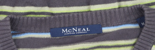 McNeal Men's Brown Striped Cotton V-Neck Jumper Size M