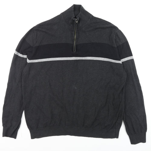 Tu Men’s Grey 2XL Half Zip Cotton Jumper High Neck Knitwear