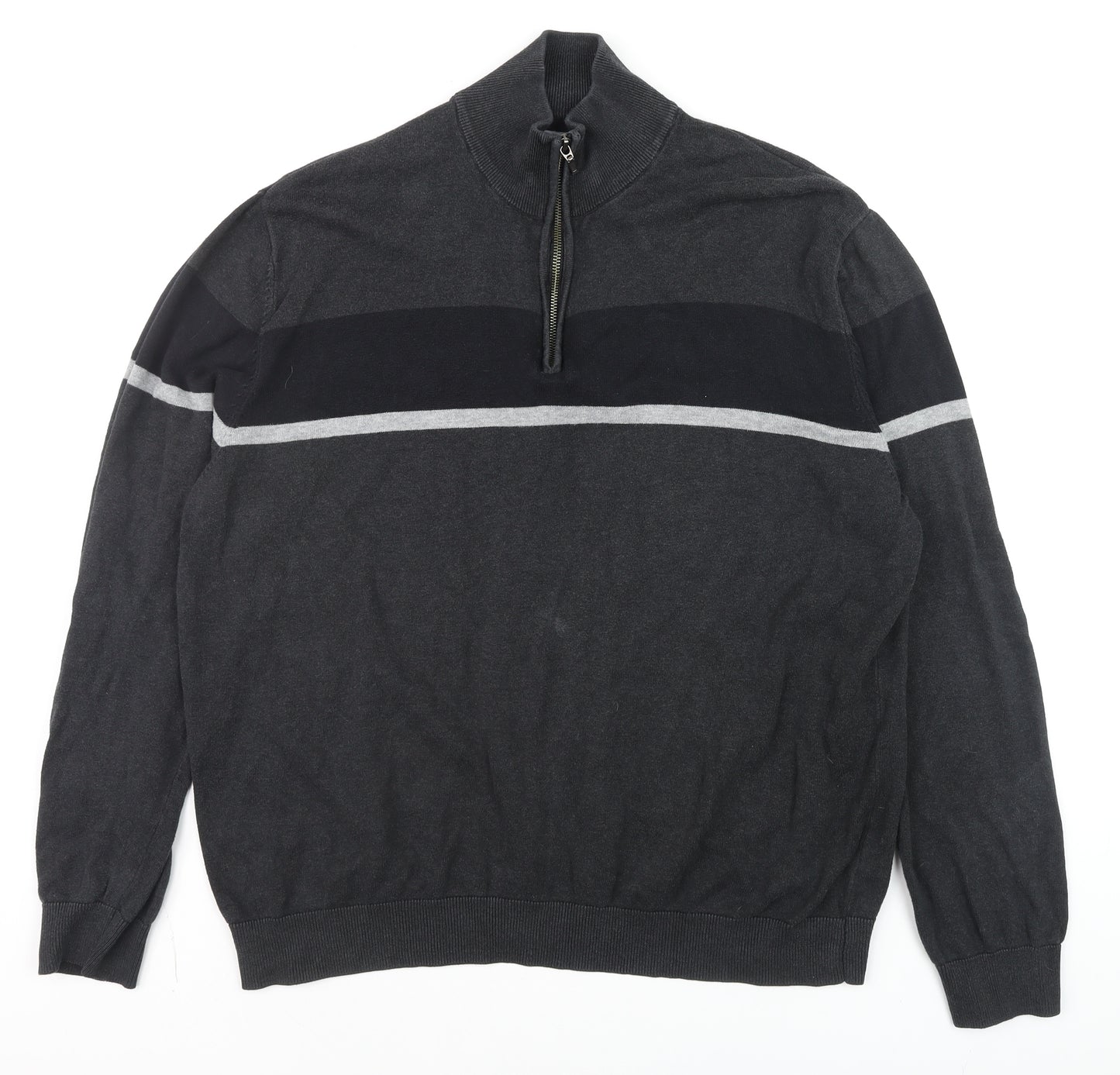 Tu Men’s Grey 2XL Half Zip Cotton Jumper High Neck Knitwear